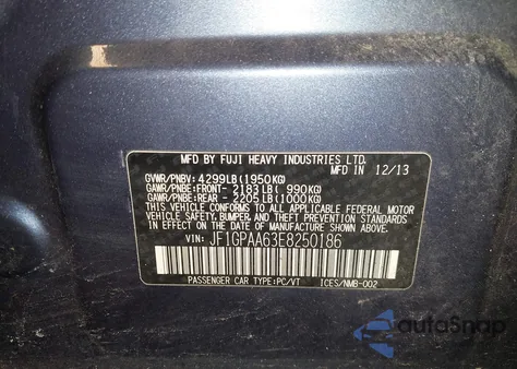 2014 Subaru Impreza 2.0I z USA, uszkodzony, nr VIN JF1GPAA63E8250186